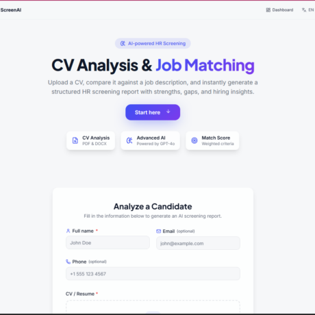 HR Screen AI - FULL SAAS PACKAGE – Lovable (Frontend) + N8N Premium Workflow (Backend)